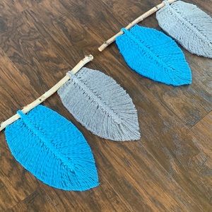 Set of 2: Grey and Blue Feathered Wall Art